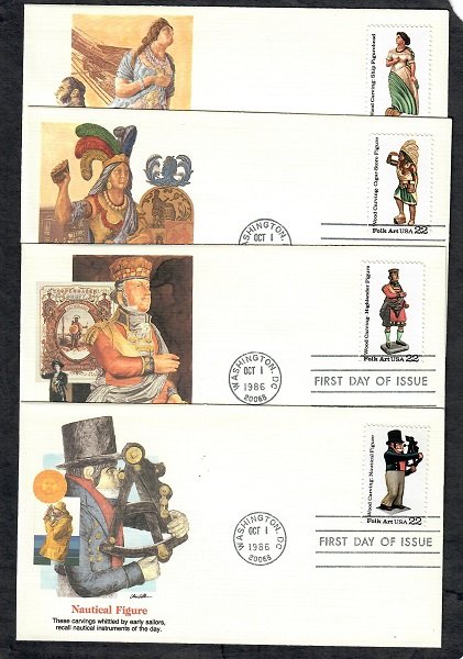 2240 2243 Folk Art set of 4 Unaddressed Fleetwood FDCs