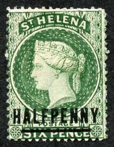 St Helena SG35 1/2d Green (words 17mm) Wmk CA M/Mint (hinge remainder)