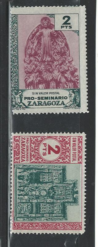 SPAIN,  PRO - SEMINARIO  ZARAGOZA 2 Pts SIN VALOR POSTAL