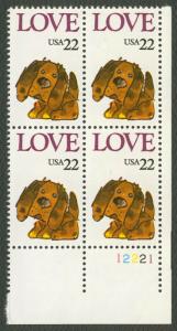#2202 22c Love: Puppy, Plate Block [12221 LR], Mint **ANY 4=FREE SHIPPING**