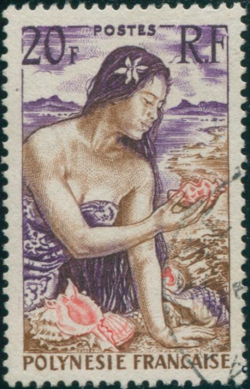 French Polynesia 1958 Sc#190,SG12 20f Polynesian Girl on beach FU