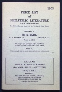 Price List of Philatelic Literature by Fritz Billig (1963)