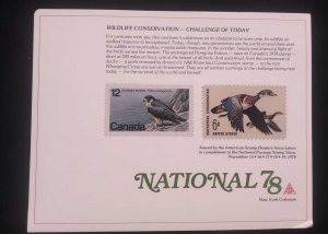 C) 1978 UNITED STATES, PRESENTATION SHEET WITH BIRDS STAMPS IN EXTITION. MINT