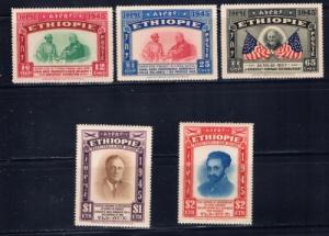 Ethiopia 278-80 and C21-22 Lightly Hinged 1947 set 