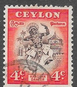 Ceylon 307: 4c Kandyan Dancer, used, F-VF