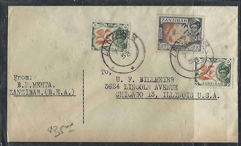 ZANZIBAR  (PP2608B) 1958  SULTAN 5CX2+25C   COVER TO USA