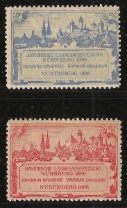 Bavarian State Exhibition, 1896, Nuremberg, Set of 2 Poster Stamps