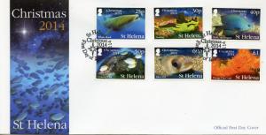 St Helena 2014 FDC Christmas 6v Set Cover Marine Fish Eel Whale Shark Seaslug