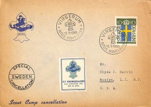 Sweden 1955 Swedish Scout Union poster stamp on cover US Boy Scouts Scouting (6)