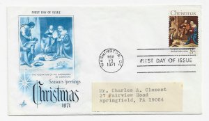 US 1444 8c Christmas Manger Scene on FDC Artcraft Cachet ECV $6.00