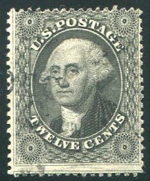 United States, 1857-61 #36 Cat$325, 1857 12c black, light black cancel