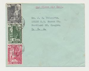 ADEN HADHRAMAUT 1952 AIRMAIL COVER TO USA, 10+15+25c RATED