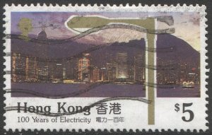 HONG KONG Sc 577, Used, F-VF, 1990  $5.00  Electricity 100th Anniv