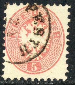 AUSTRIA USED IN HUNGARY 1863 5kr P. 9 1/2 ARMS Issue Sc 24 VFU PESTH Postmark