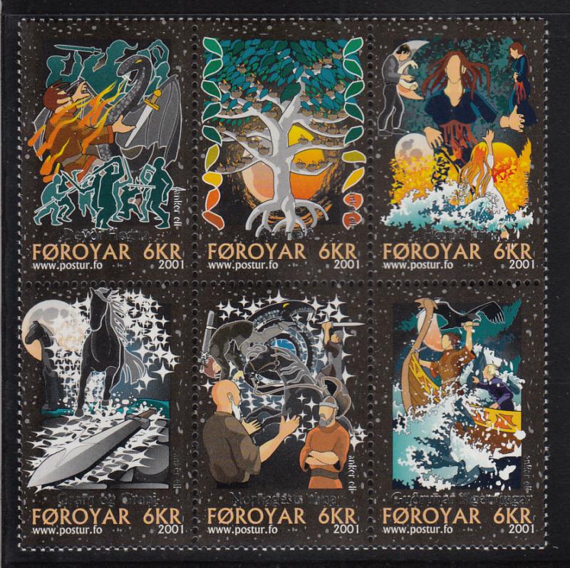 Faroe Islands 2001 MNH Sc #396 Block of 6 Nordic Myths and Legends