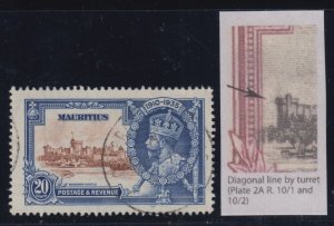 Mauritius, SG 247f, used Diagonal Line by Turret variety