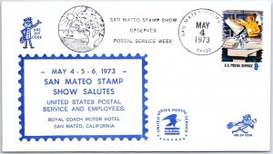 US SPECIAL EVENT CACHET COVER SAN MATEO STAMP SHOW SALUTES USPS & EMPLOYEES '73