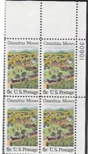 United States #1370 Grandma Moses.  Artist.  horses. MNH Plate Block