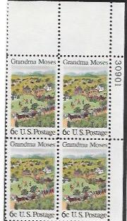 United States #1370 Grandma Moses.  Artist.  horses. MNH Plate Block