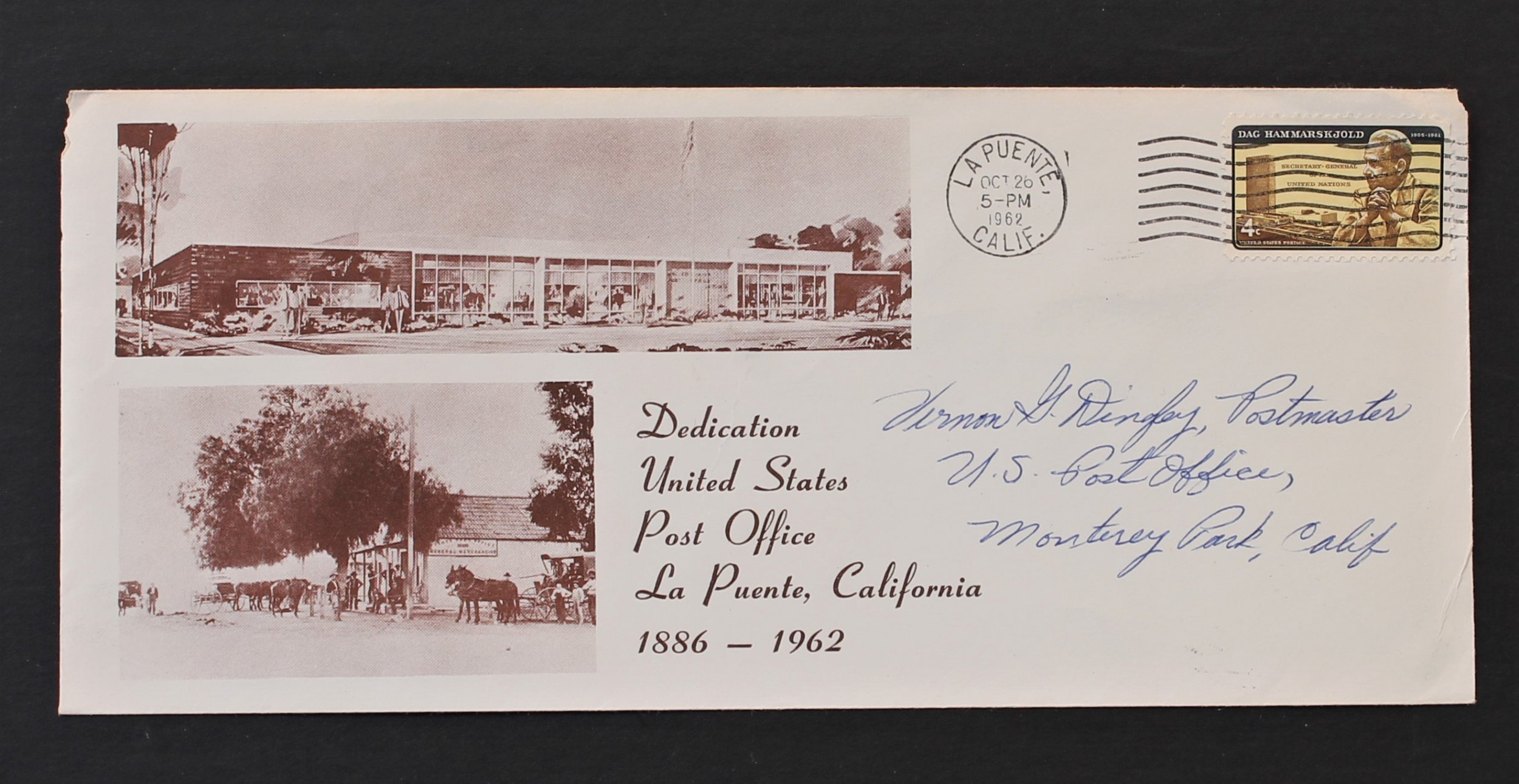 US 1203 Early Use, Post Office Dedication Cover La Puente, CA Oct 26