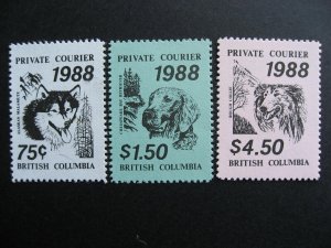 Canada BC private courier 1988 dogs set of 3 MNH