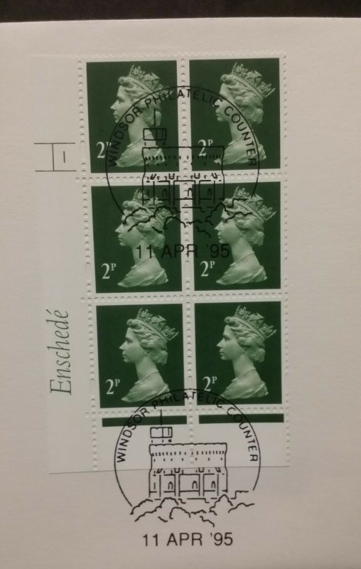 GB 2p Machin Definitive 1995 SGY1668 2B Enschedé Green Cylinder FDC Windsor SHS