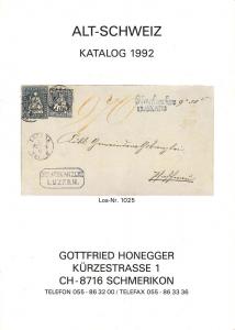 Honegger: Sale # Net Price  -  Alt-Schweiz Katalog 1992, ...