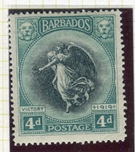 BARBADOS; 1919 early Victory issue Mint hinged 4d. value