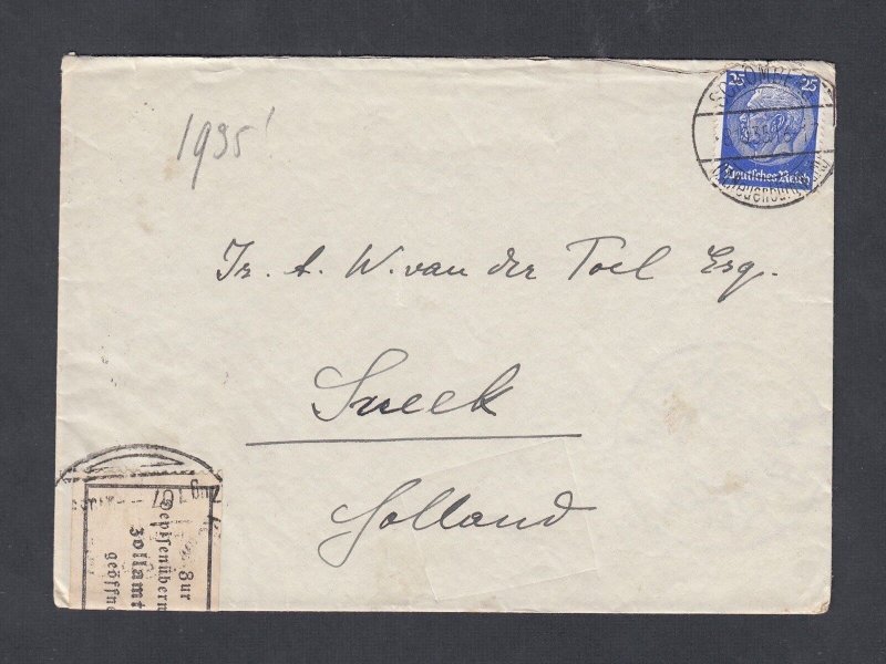 GERMANY 1934-40 THREE 25MK RATE HINDENBURG COVERS TO SNEEK NETHERLANDS