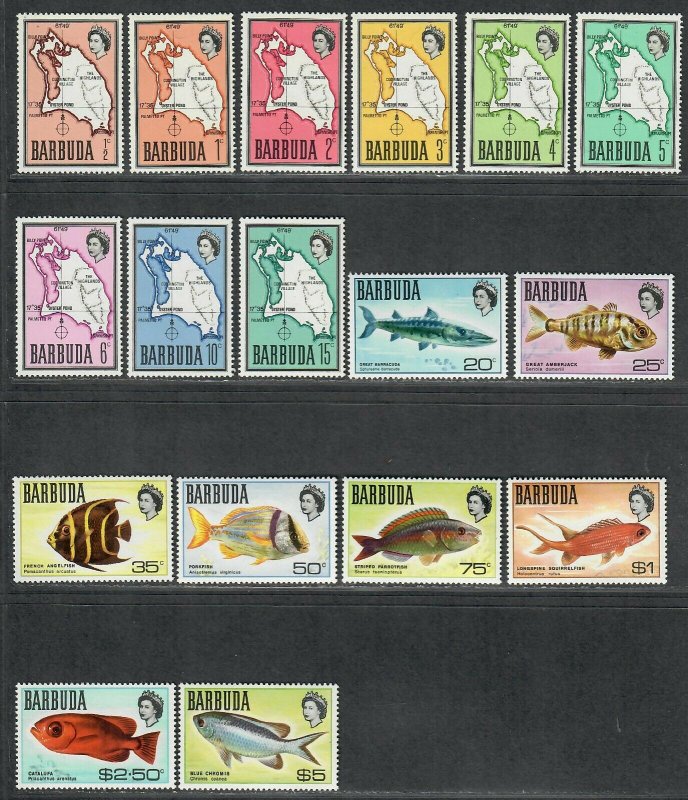 $Barbuda Sc#12-28 M/NH/VF, OG, fish, Cv. $25.20