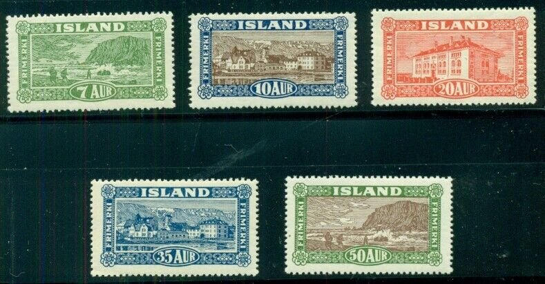 ICELAND #144-8  (168-72) 7a – 50a, Views complete set NH VF  Scott $850.00