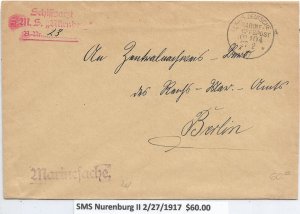 WW1: Germany Marine Schiffspost: SMS Nurenburg II 2/27/1917 (M6495)