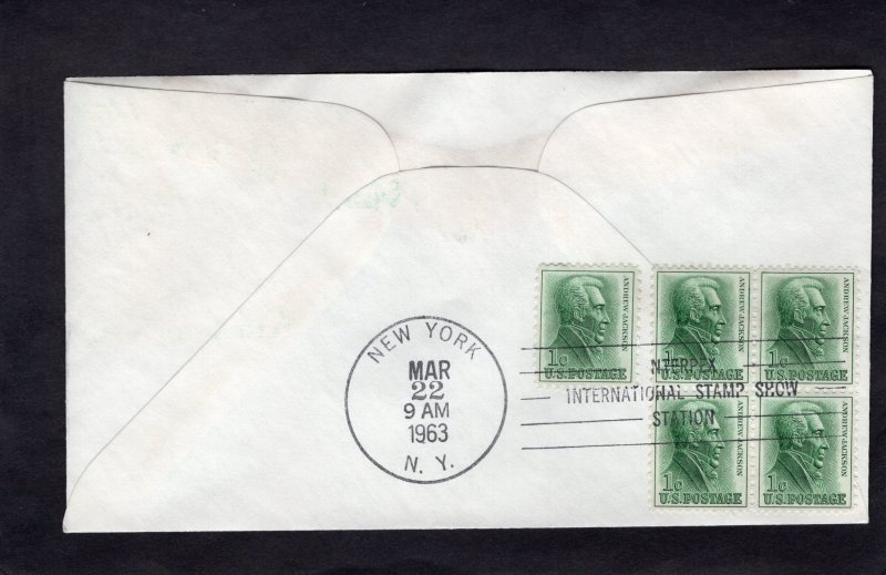 1209 Jackson, FDC/INTERPEX 5 stamps front/5 back