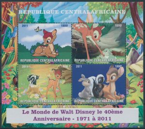 Disney Stamps Central African Rep 2011 MNH Bambi Thumper Cartoons 4v M/S I