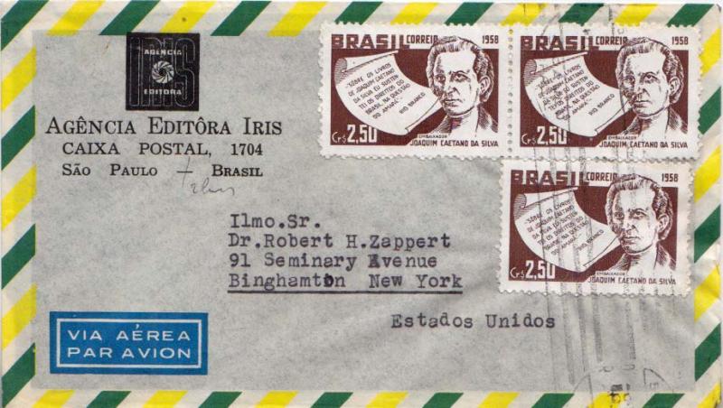 Brazil 2.50Cr Joaquim Caetano da Silva (3) c1958 Sao Paulo, Brasil Airmail to...