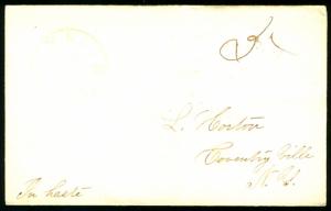 US STAMPLESS COVER, March 3, 1850, PAID 5, Franklin NY, very fresh and classi...