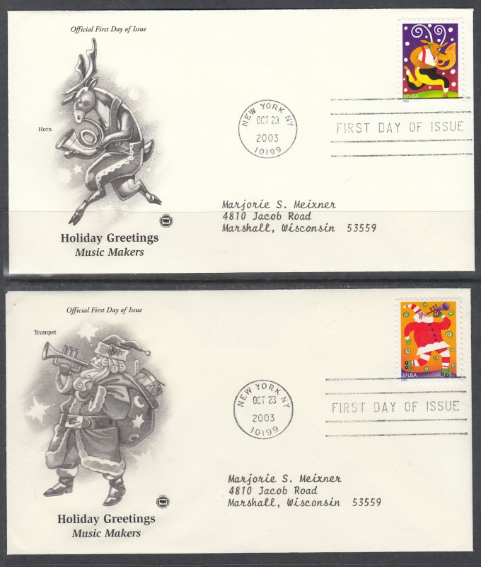 US 3821-3824 Christmas Set of Four PCS Typed FDCs