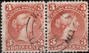 Large Queen Sc#25 Pair with SON cancel  VF,      (385)