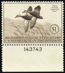 RW7, Mint VF NH $1 Duck Stamp With PL# - Stuart Katz