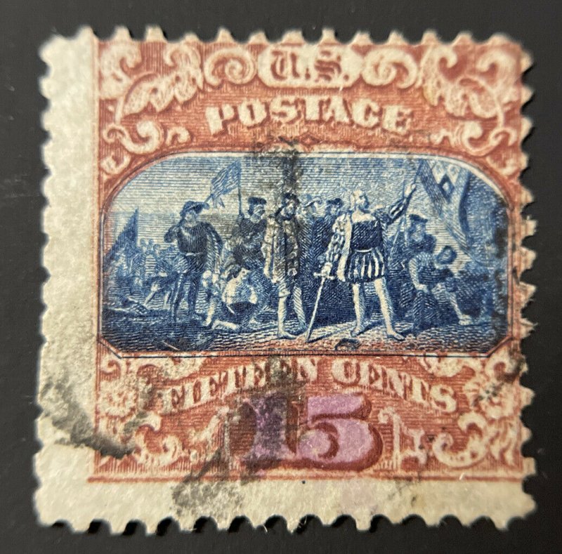 US stamp Scott #119 15 cent issue, Landing Of Columbus, Clear Grill, Used CV$190