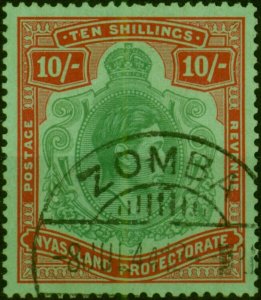 Nyasaland 1938 10s Bluish Green & Brown-Red-Pale Green SG142a Ordin Paper V.F.U