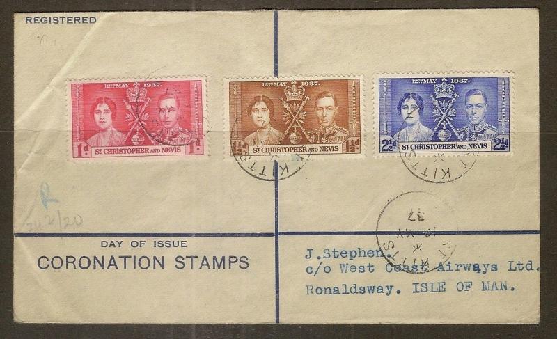 St Kitts & Nevis 1937 Coronation FDC