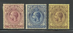 Falkland Islands Scott 43-45 Unused HOG - 1923 King George V, Wmk 4 - SCV $56.00