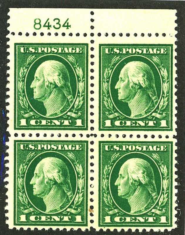 U.S. #498 MINT PL# BLOCK OF 4 OG NH