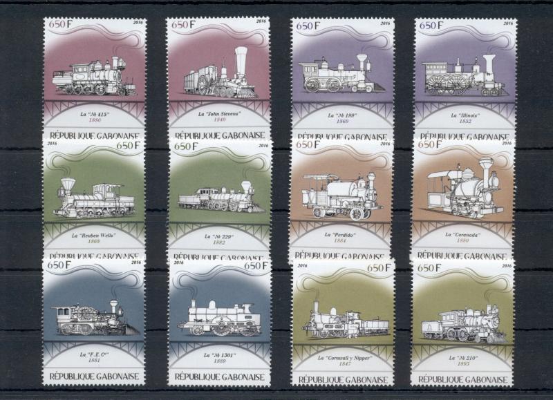 Trains Locomotives Railroads Transport Gabon 17 MNH stamps set