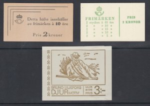 Sweden Sc 379a, 669c 803a, intact booklets. 1946 & 1964 definitives, 1968 Animal