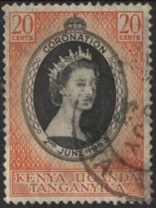 Kenya (KUT) 101 (used) 20c Eliz. II Coronation issue, red org & black (1953)