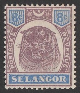 MALAYA - Selangor 1895 Tiger 8c dull purple & ultramarine.
