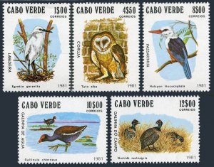 Cape Verde 436-440,441,MNH. Birds 1981.Egret,Barn owl,Passerine,Gallinule,Fowl,