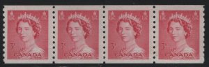 Canada 1953 MH Sc 332 3c Queen Elizabeth II, Karsh Coil Strip of 4